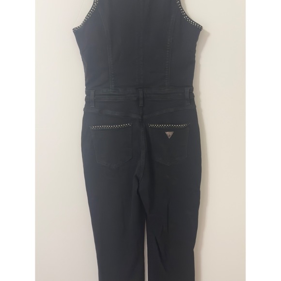 Guess Womens Jumpsuit Black Studded Denim  Zipper Front Sleeveless Pants Size 29 - Picture 4 of 15